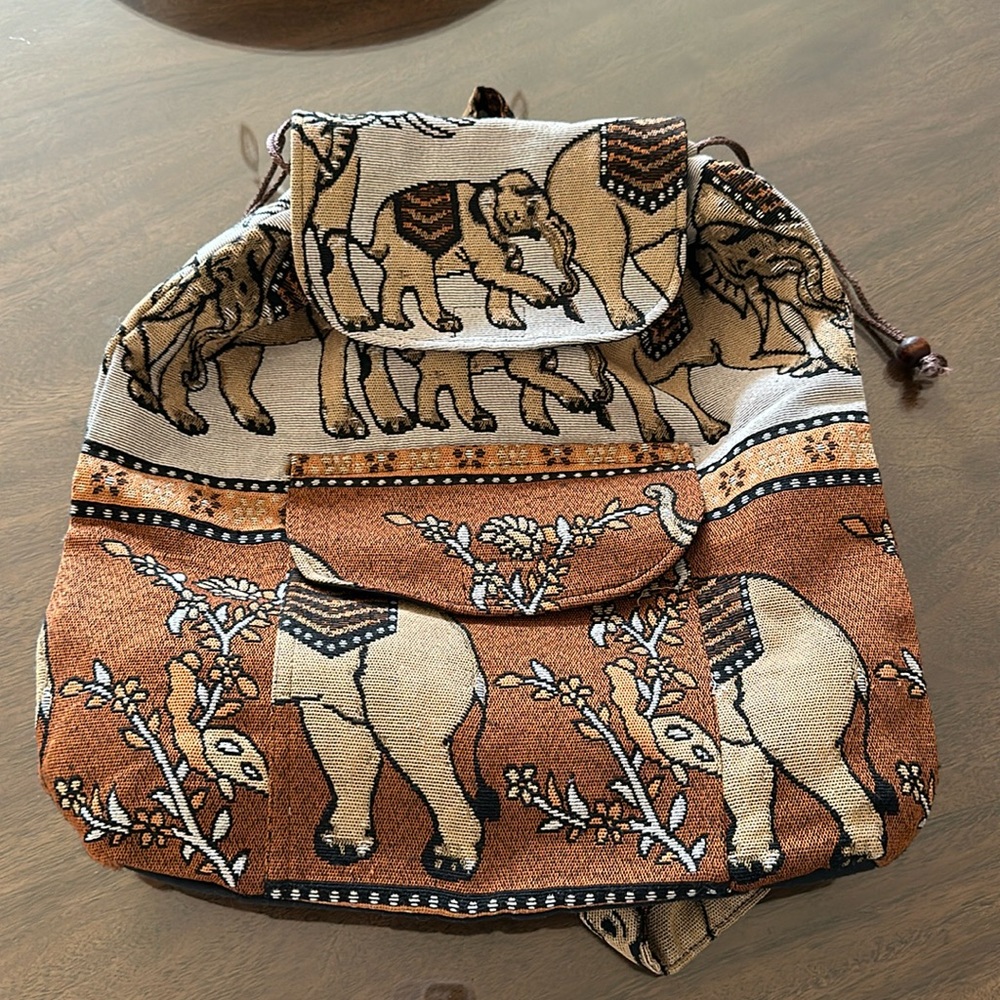 Elephant Embroidered Drawstring Backpack - image 1